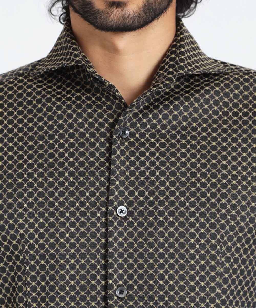 MNBAV27270 MICHEL KLEIN HOMME(ミッシェルクラン オム) サークル柄ジャカードシャツ ブラック(94)