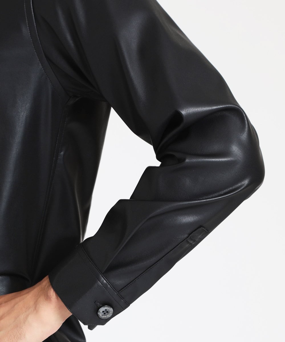 MNBAV38290 MICHEL KLEIN HOMME(ミッシェルクラン オム) フェイクレザーシャツジャケット ブラック(94)