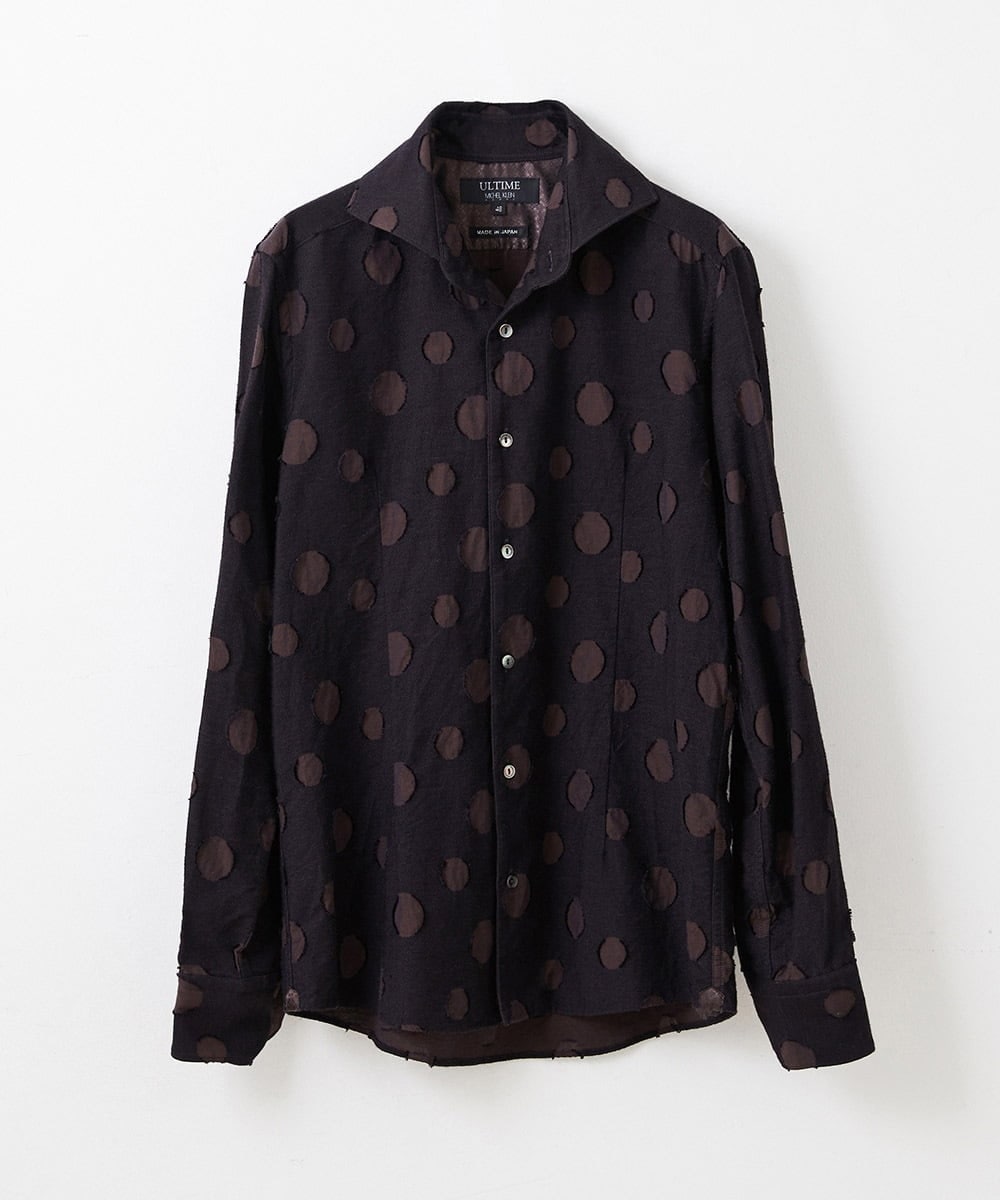 MNBAV80290 MICHEL KLEIN HOMME(ミッシェルクラン オム) 《日本製》ドット柄ジャガードシャツ ブラウン(87)