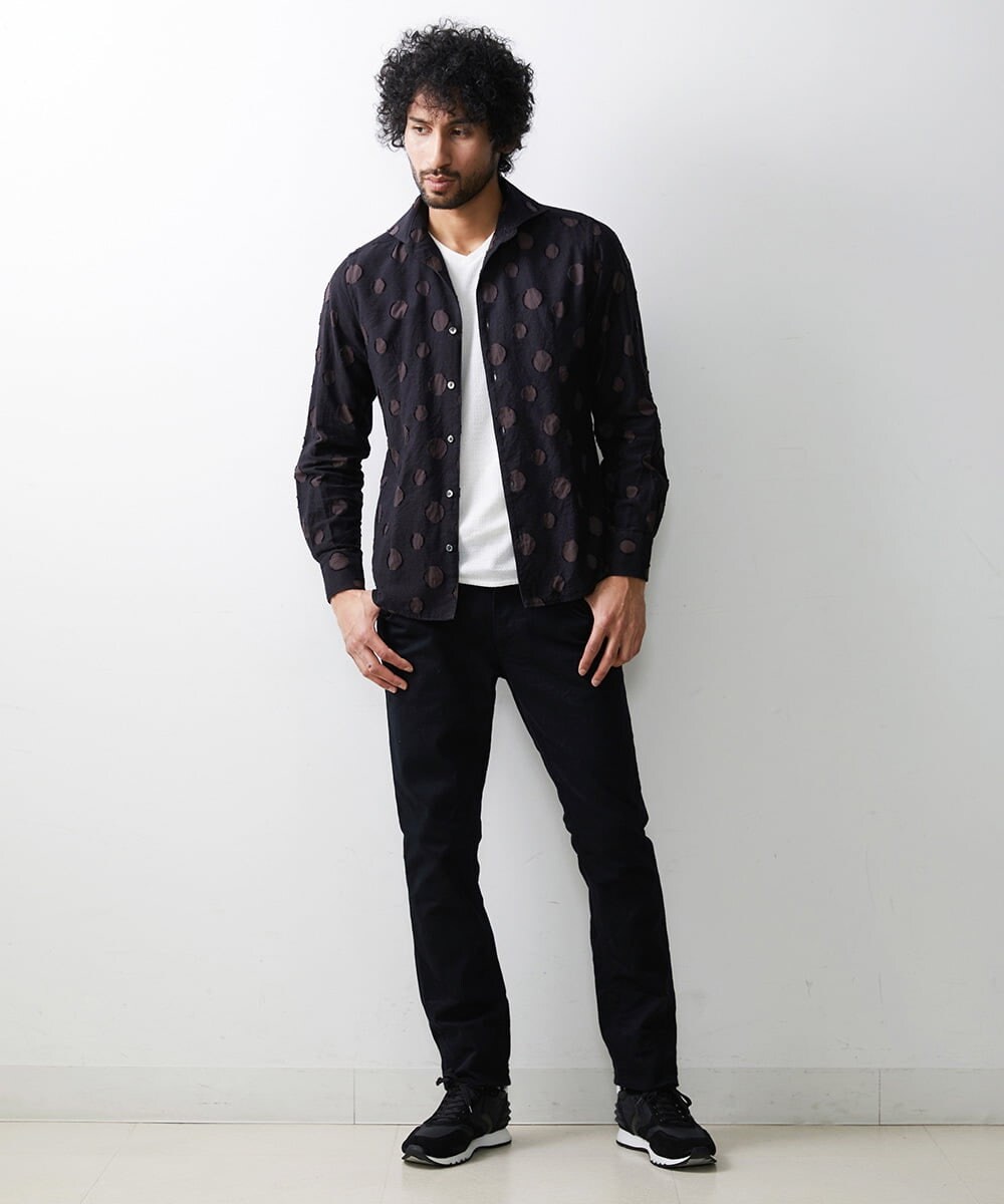 MNBAV80290 MICHEL KLEIN HOMME(ミッシェルクラン オム) 《日本製》ドット柄ジャガードシャツ ブラウン(87)