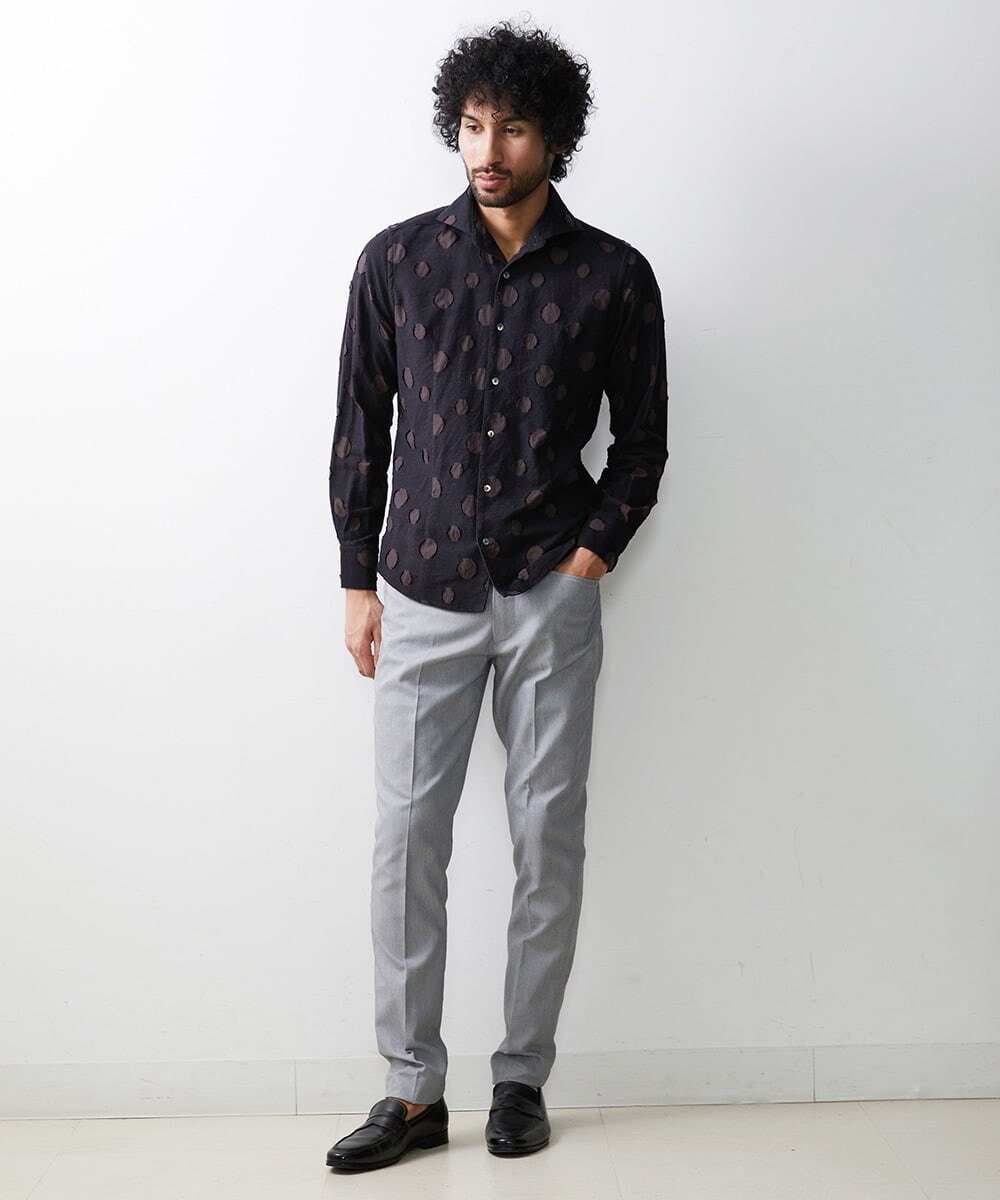MNBAV80290 MICHEL KLEIN HOMME(ミッシェルクラン オム) 《日本製》ドット柄ジャガードシャツ ブラウン(87)