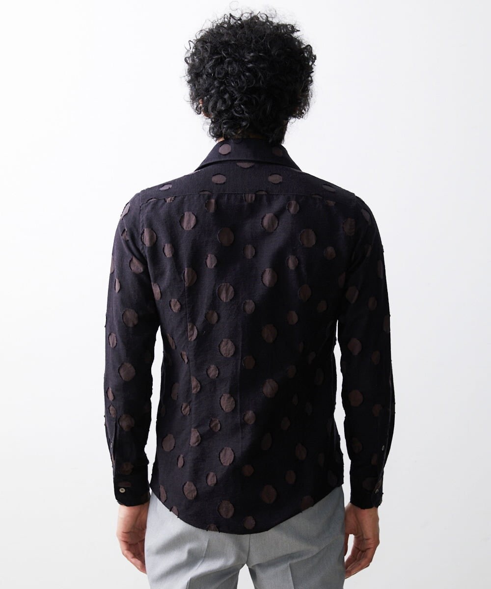 MNBAV80290 MICHEL KLEIN HOMME(ミッシェルクラン オム) 《日本製》ドット柄ジャガードシャツ ブラウン(87)