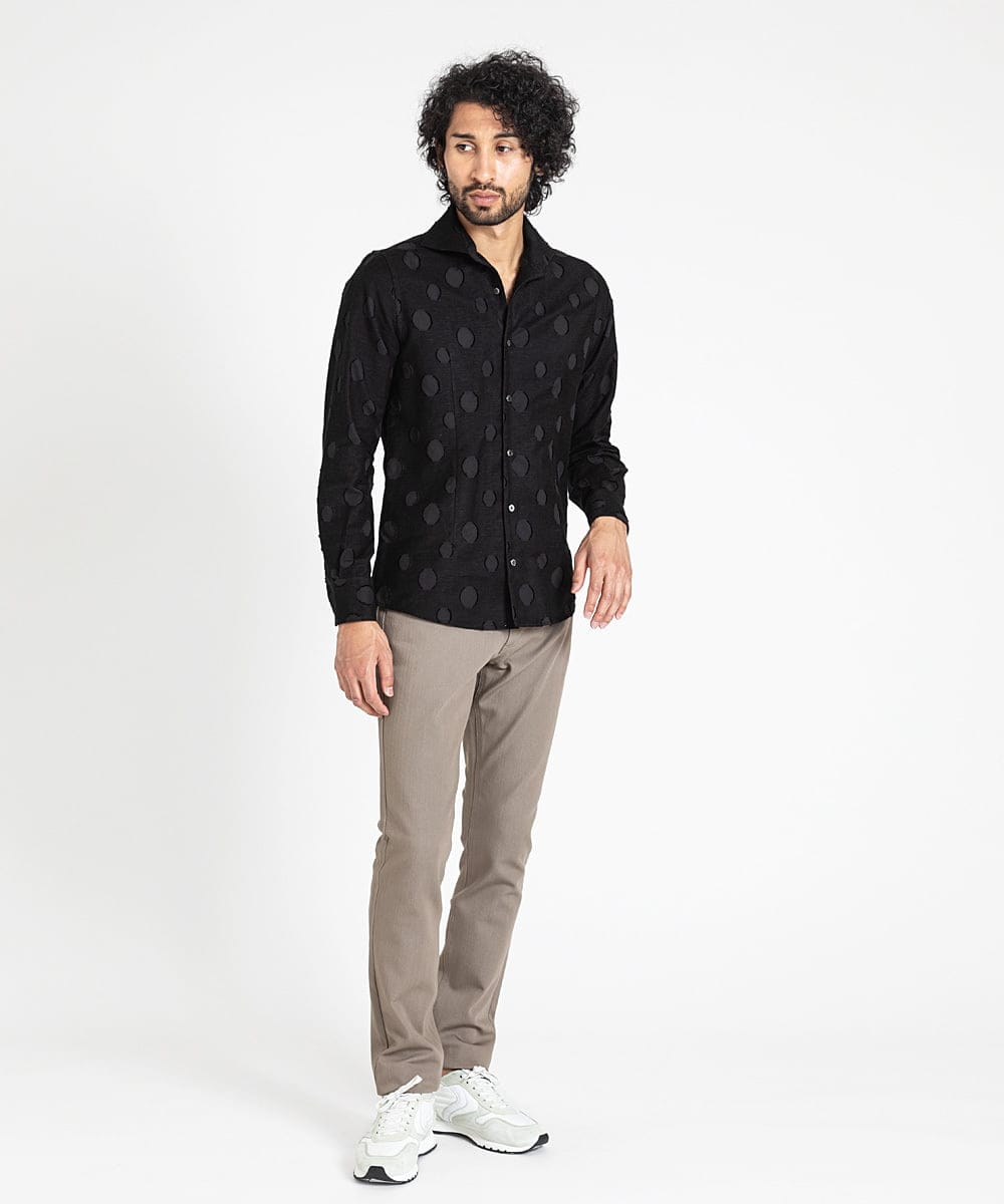 MNBAV80290 MICHEL KLEIN HOMME(ミッシェルクラン オム) 《日本製》ドット柄ジャガードシャツ ブラック(94)