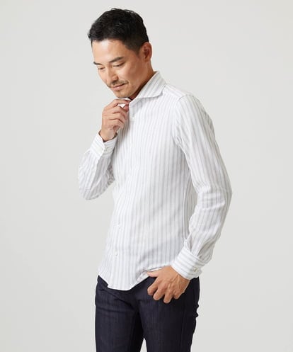 MNBCI04210 MICHEL KLEIN HOMME 《日本製》ストライプ柄長袖シャツ