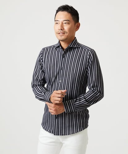 MNBCI04210 MICHEL KLEIN HOMME 《日本製》ストライプ柄長袖シャツ