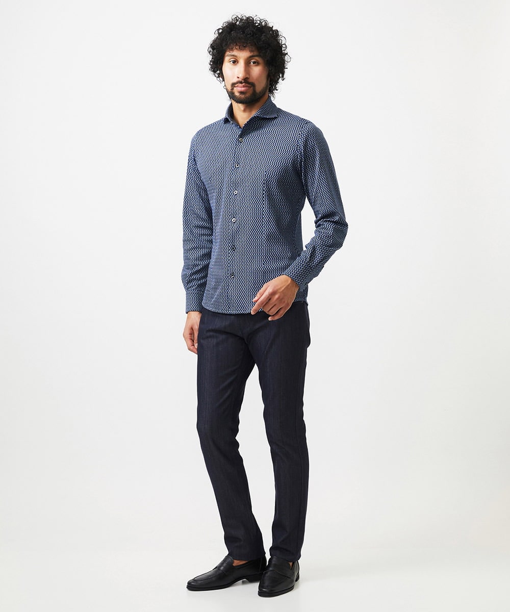 MNBDA50210 MICHEL KLEIN HOMME(ミッシェルクラン オム) 《日本製》ストレッチラッセル長袖シャツ ネイビー