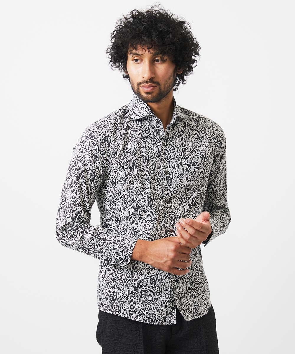 MNBDA55290 MICHEL KLEIN HOMME(ミッシェルクラン オム) 《日本製》フラワー柄長袖シャツ ブラック