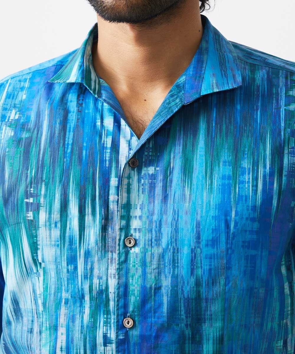 MNBDA56290 MICHEL KLEIN HOMME(ミッシェルクラン オム) 《日本製》総柄長袖シャツ ブルー