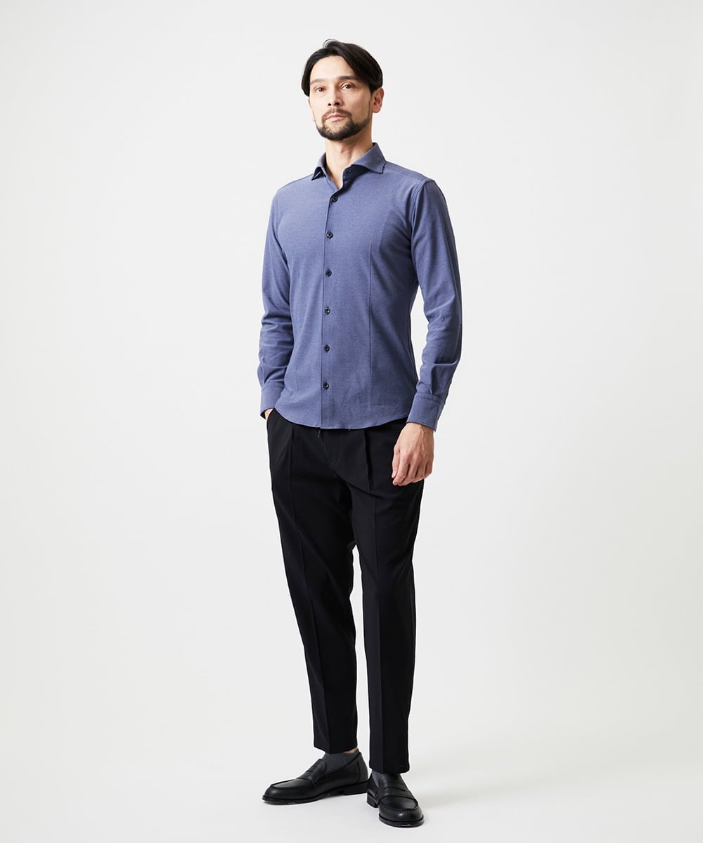 MNBDF50200 MICHEL KLEIN HOMME(ミッシェルクラン オム) 《日本製》ベーシックジャージ長袖シャツ ネイビー