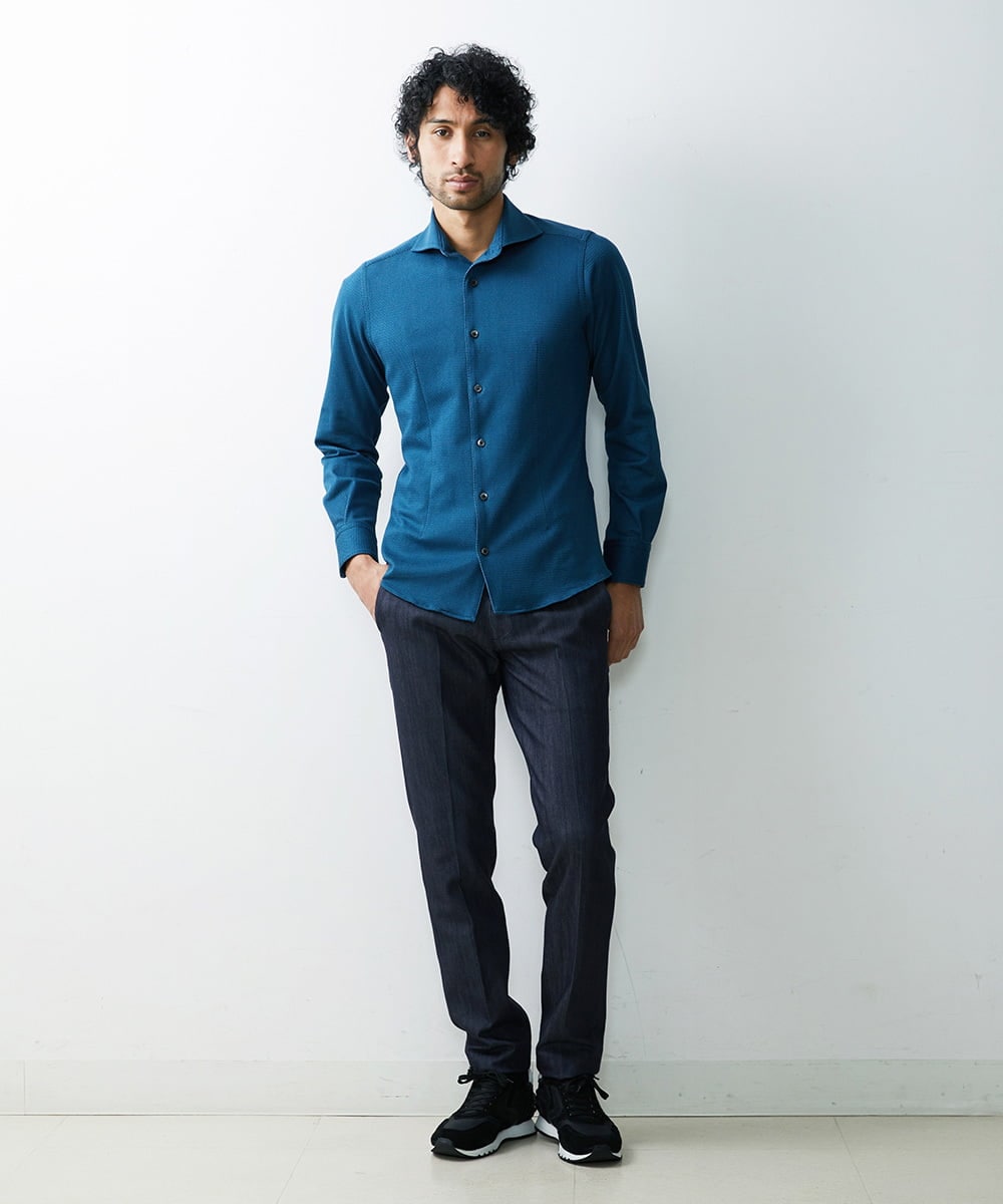 MNBDS10190 MICHEL KLEIN HOMME(ミッシェルクラン オム) 【2023年モデル】《日本製》ストレッチラッセルシャツ グリーン(35)