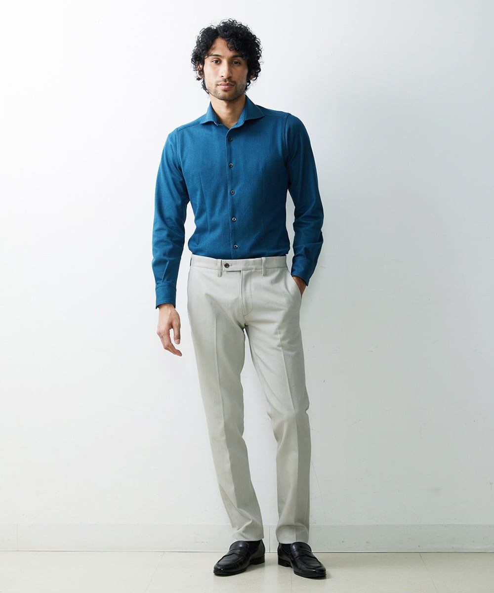 MNBDS10190 MICHEL KLEIN HOMME(ミッシェルクラン オム) 【2023年モデル】《日本製》ストレッチラッセルシャツ グリーン(35)