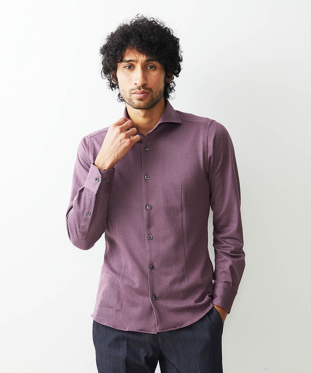 MNBDS10190 MICHEL KLEIN HOMME(ミッシェルクラン オム) 【2023年モデル】《日本製》ストレッチラッセルシャツ パープル(63)