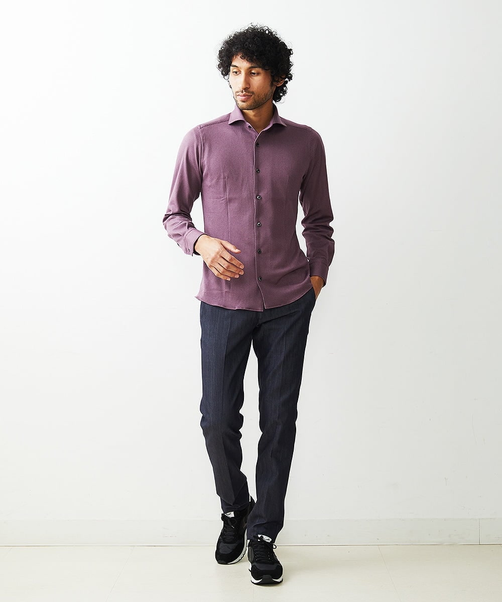 MNBDS10190 MICHEL KLEIN HOMME(ミッシェルクラン オム) 【2023年モデル】《日本製》ストレッチラッセルシャツ パープル(63)
