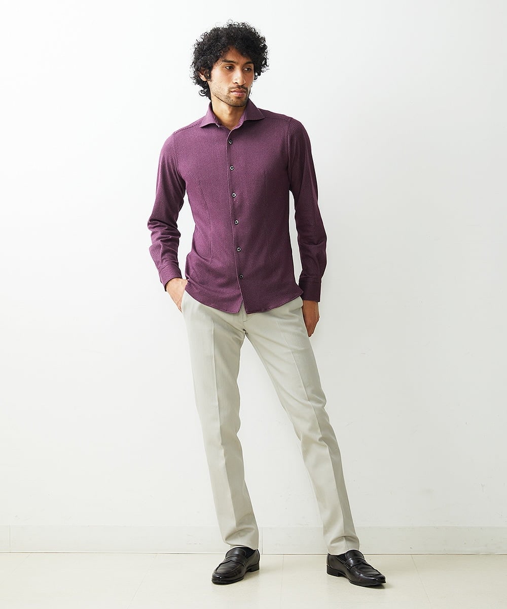 MNBDS10190 MICHEL KLEIN HOMME(ミッシェルクラン オム) 【2023年モデル】《日本製》ストレッチラッセルシャツ パープル(77)