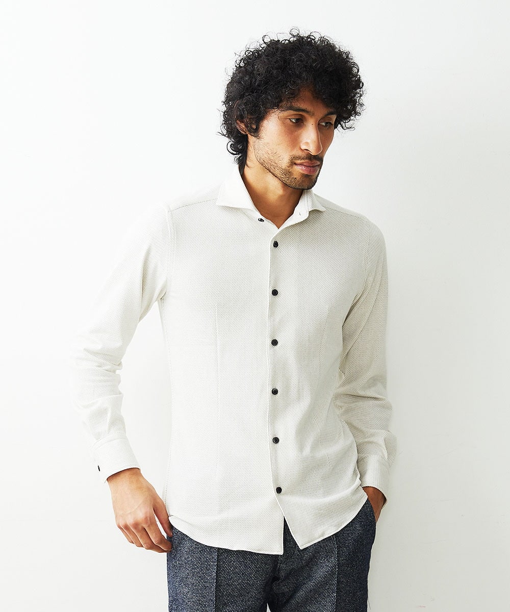 MNBDS10190 MICHEL KLEIN HOMME(ミッシェルクラン オム) 【2023年モデル】《日本製》ストレッチラッセルシャツ ベージュ(82)