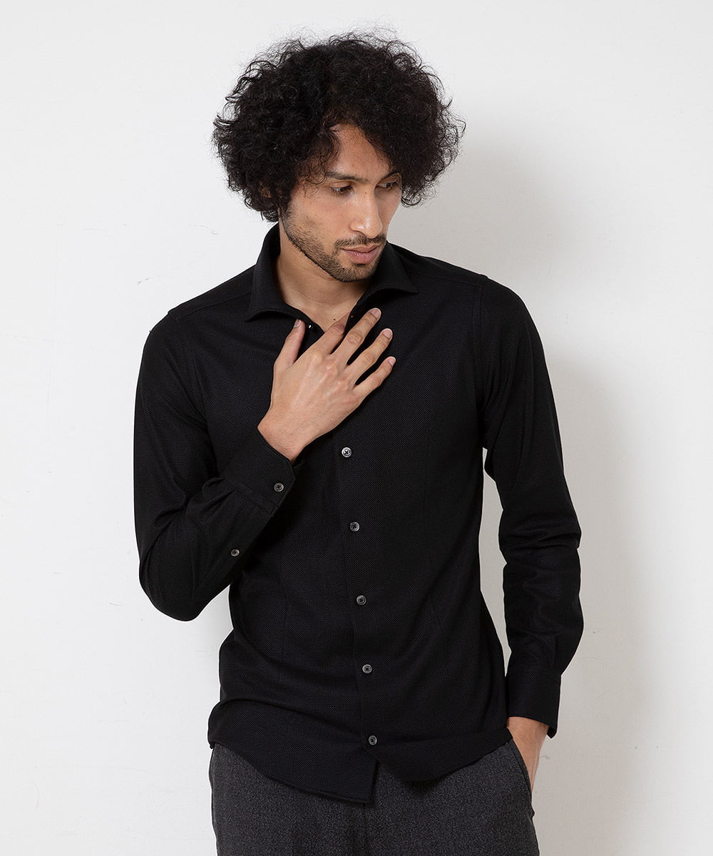 MNBDS14190 MICHEL KLEIN HOMME(ミッシェルクラン オム) 【2023年モデル】ジュエリーストレッチシャツ ブラック(94)