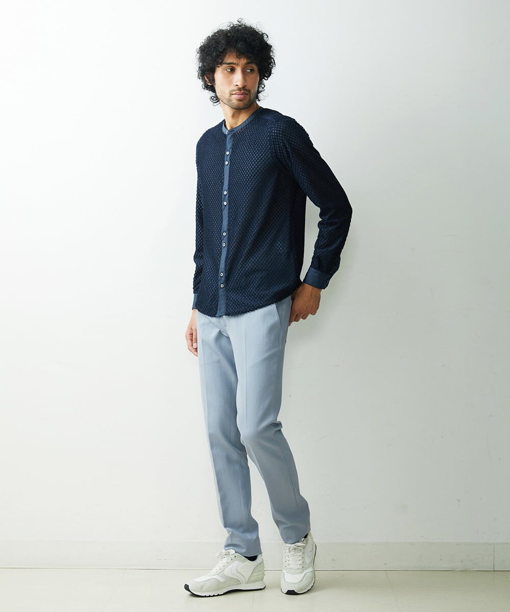 MNBDS21270 MICHEL KLEIN HOMME(ミッシェルクラン オム) 幾何柄ジャガードシャツ ネイビー(57)