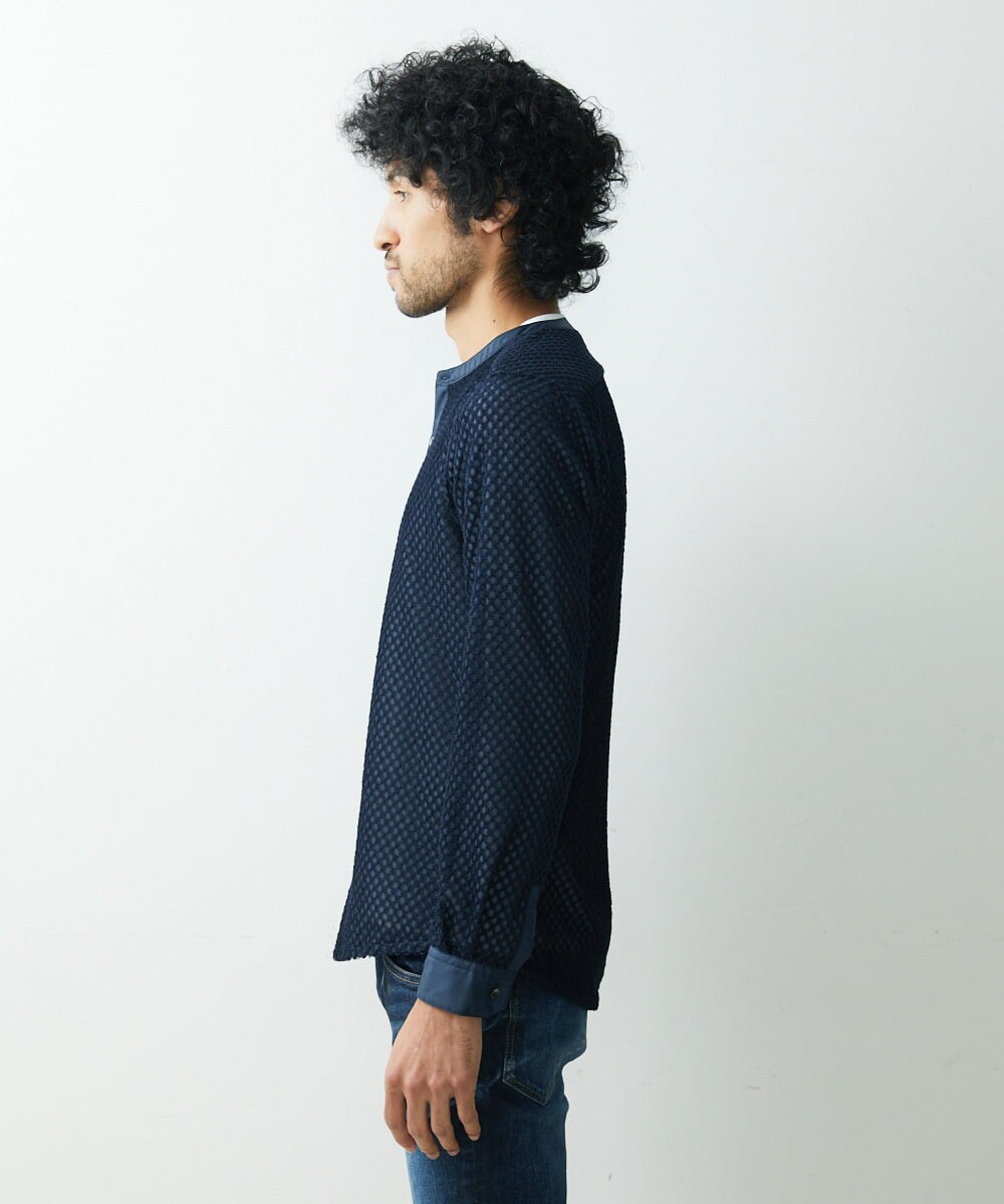 MNBDS21270 MICHEL KLEIN HOMME(ミッシェルクラン オム) 幾何柄ジャガードシャツ ネイビー(57)