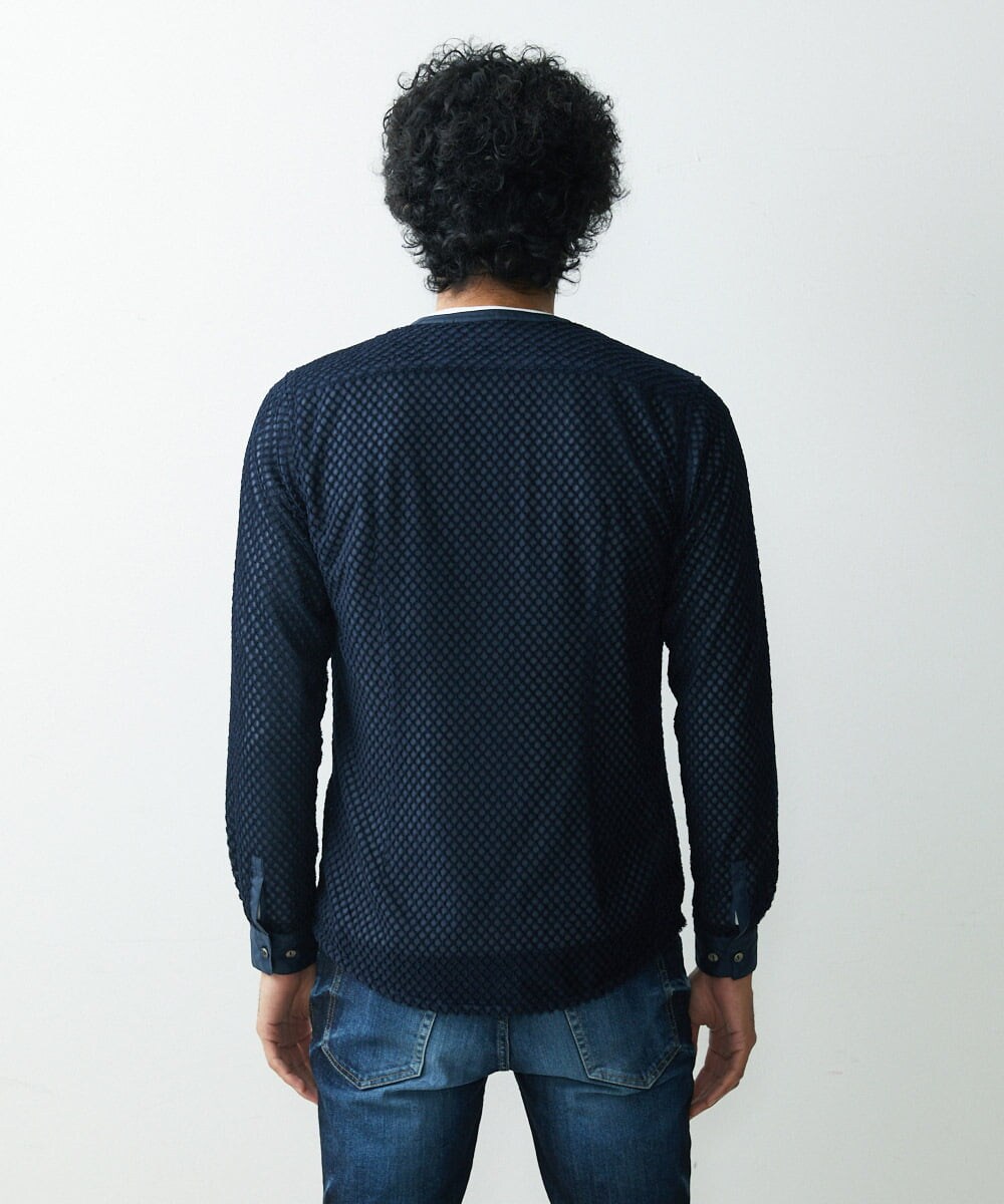 MNBDS21270 MICHEL KLEIN HOMME(ミッシェルクラン オム) 幾何柄ジャガードシャツ ネイビー(57)