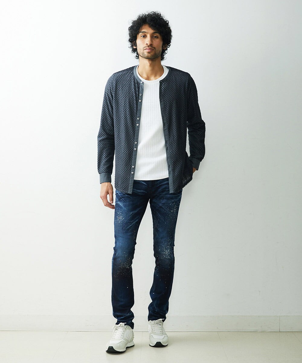 MNBDS21270 MICHEL KLEIN HOMME(ミッシェルクラン オム) 幾何柄ジャガードシャツ ダークグレー(93)