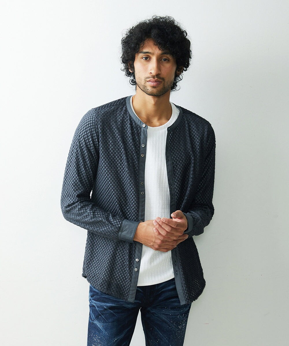 MNBDS21270 MICHEL KLEIN HOMME(ミッシェルクラン オム) 幾何柄ジャガードシャツ ダークグレー(93)