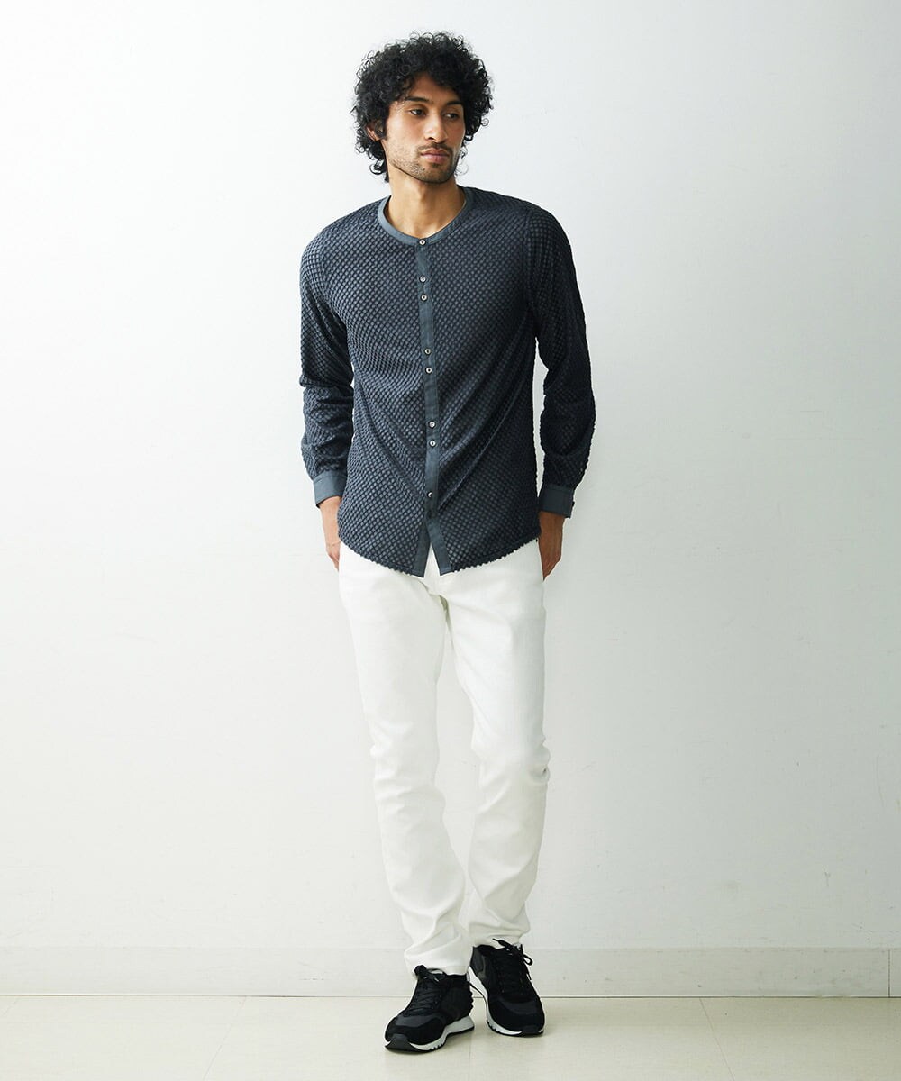 MNBDS21270 MICHEL KLEIN HOMME(ミッシェルクラン オム) 幾何柄ジャガードシャツ ダークグレー(93)