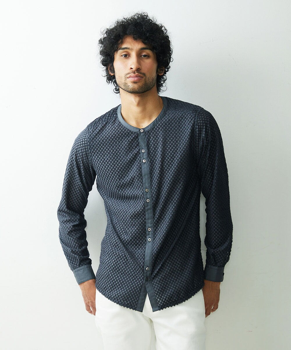 MNBDS21270 MICHEL KLEIN HOMME(ミッシェルクラン オム) 幾何柄ジャガードシャツ ダークグレー(93)