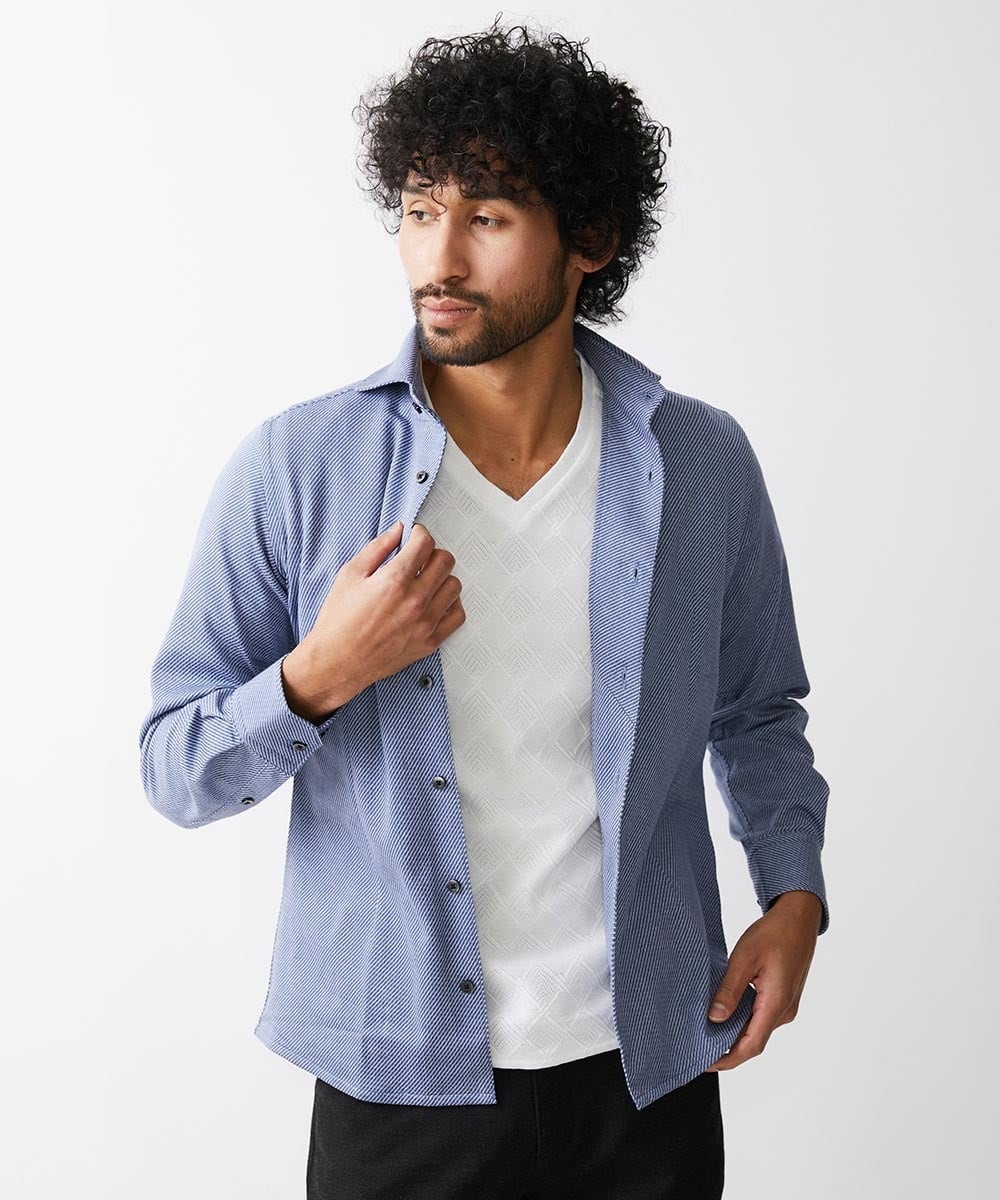 MNBDV10190 MICHEL KLEIN HOMME(ミッシェルクラン オム) 《日本製》ストレッチラッセルシャツ ライトブルー