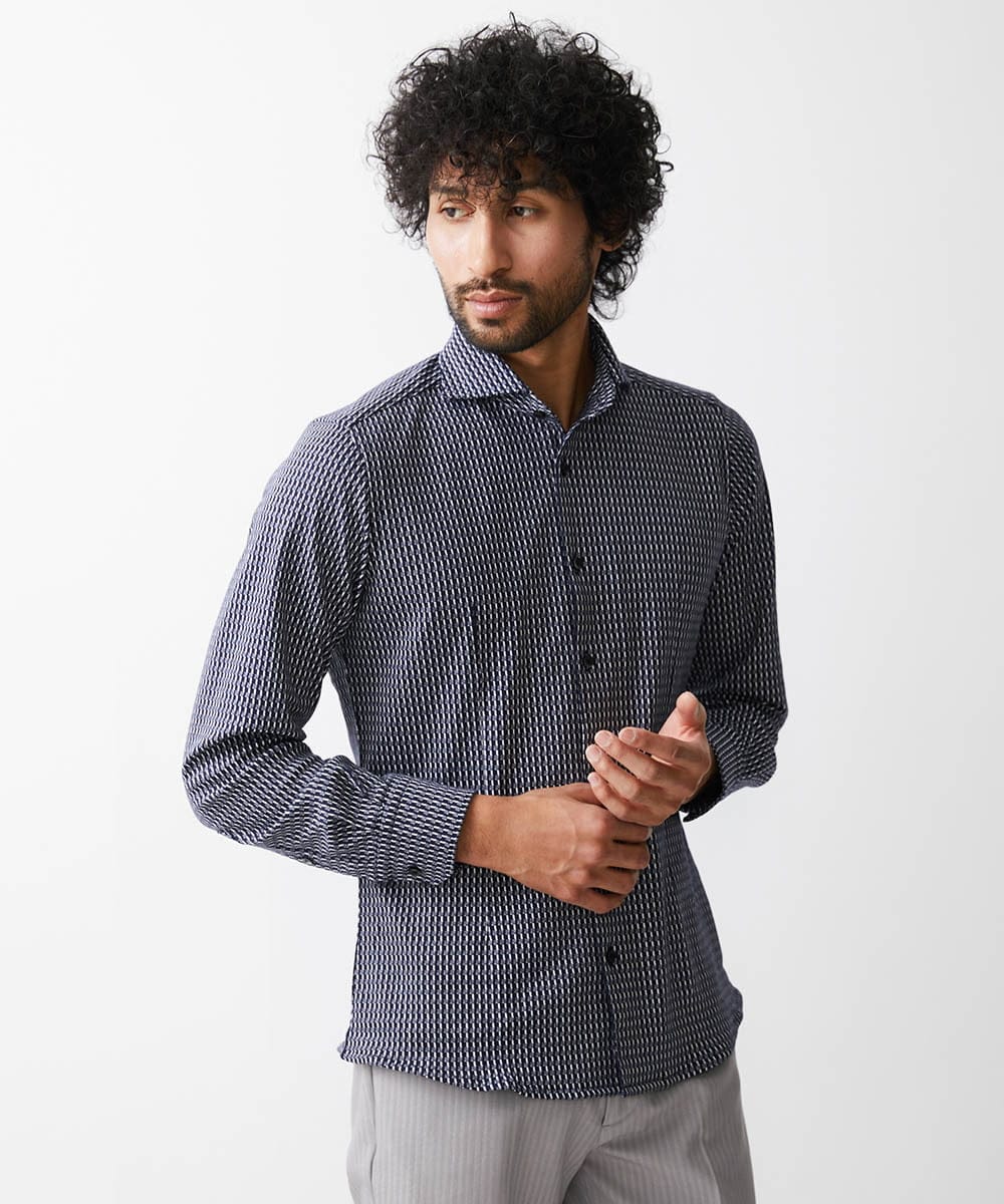 MNBDV13190 MICHEL KLEIN HOMME 立体柄ストレッチラッセルシャツ