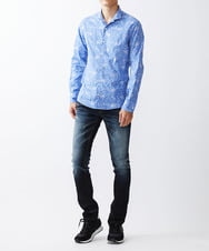 MNBDV14290 MICHEL KLEIN HOMME(ミッシェルクラン オム) 《日本製》ボタニカル柄刺繍シャツ ブルー(55)
