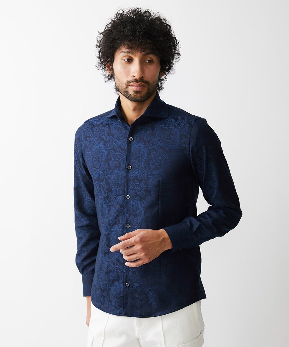 MNBDV16270 MICHEL KLEIN HOMME(ミッシェルクラン オム) 《日本製》ペイズリー柄ジャガードシャツ ネイビー