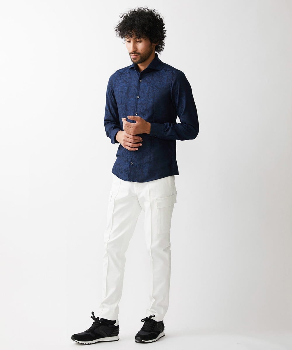 MNBDV16270 MICHEL KLEIN HOMME(ミッシェルクラン オム) 《日本製》ペイズリー柄ジャガードシャツ ネイビー