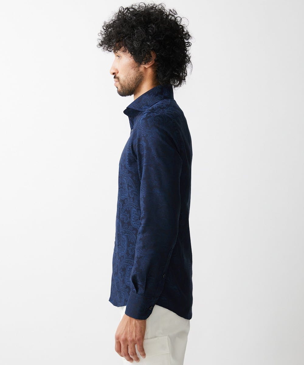 MNBDV16270 MICHEL KLEIN HOMME(ミッシェルクラン オム) 《日本製》ペイズリー柄ジャガードシャツ ネイビー