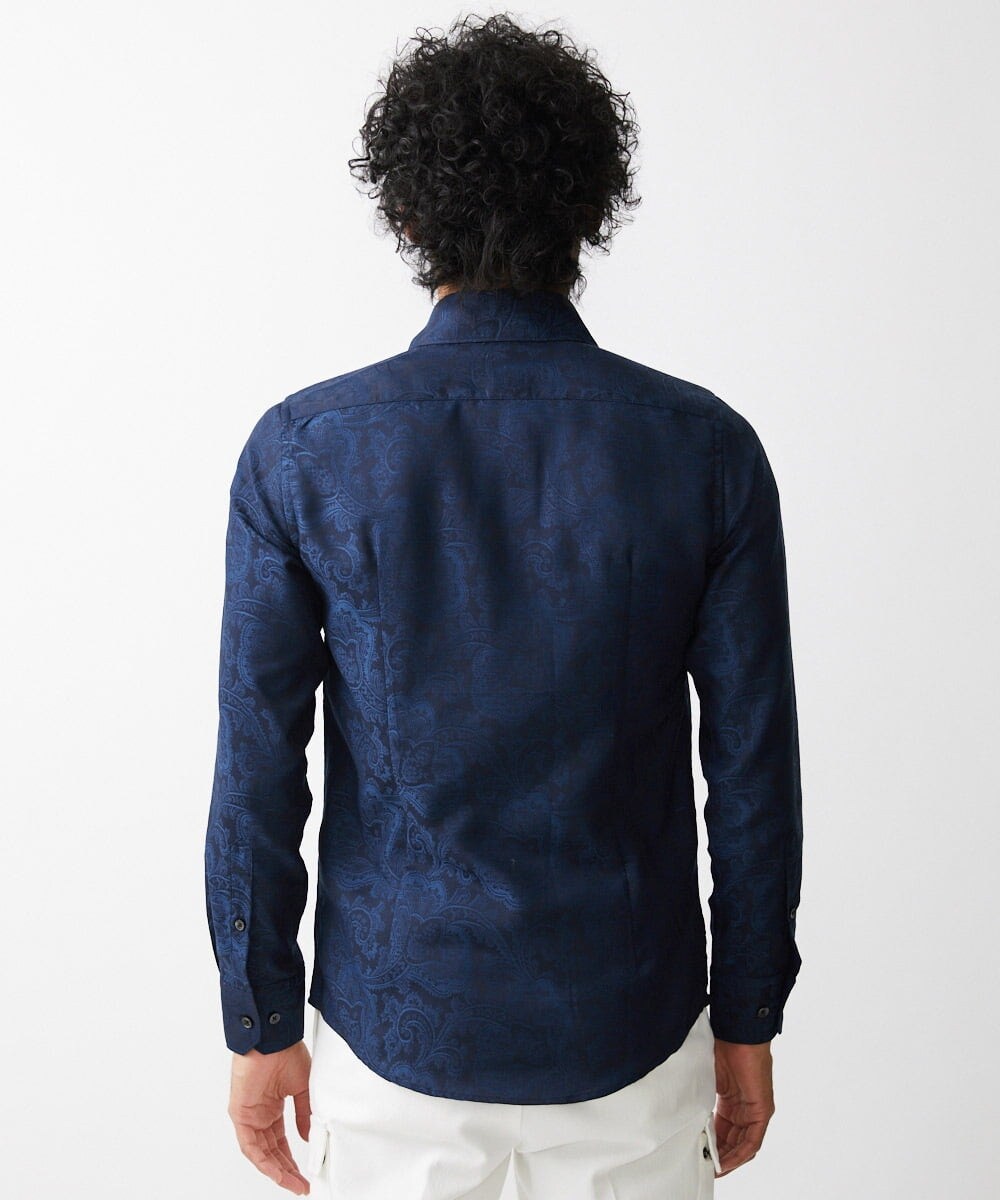 MNBDV16270 MICHEL KLEIN HOMME(ミッシェルクラン オム) 《日本製》ペイズリー柄ジャガードシャツ ネイビー