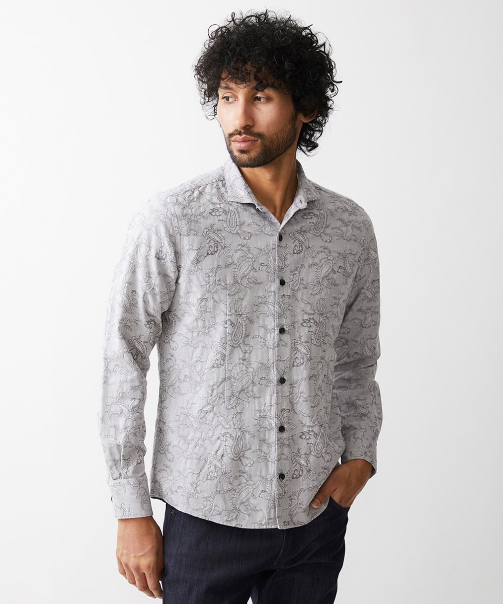 MNBDV52230 MICHEL KLEIN HOMME(ミッシェルクラン オム) ペイズリー柄ジャガードシャツ グレー