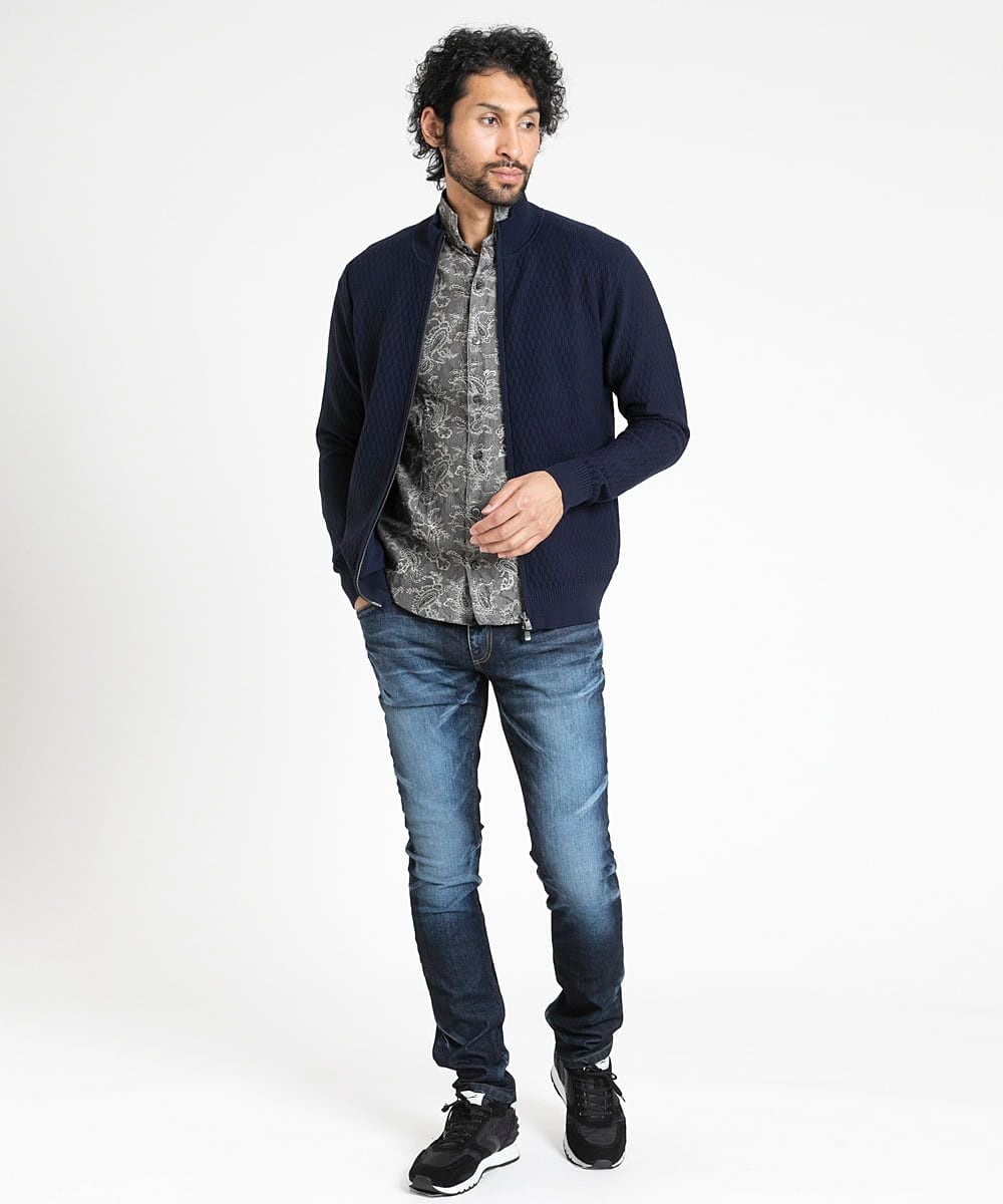 MNBDV52230 MICHEL KLEIN HOMME(ミッシェルクラン オム) ペイズリー柄ジャガードシャツ ダークグレー