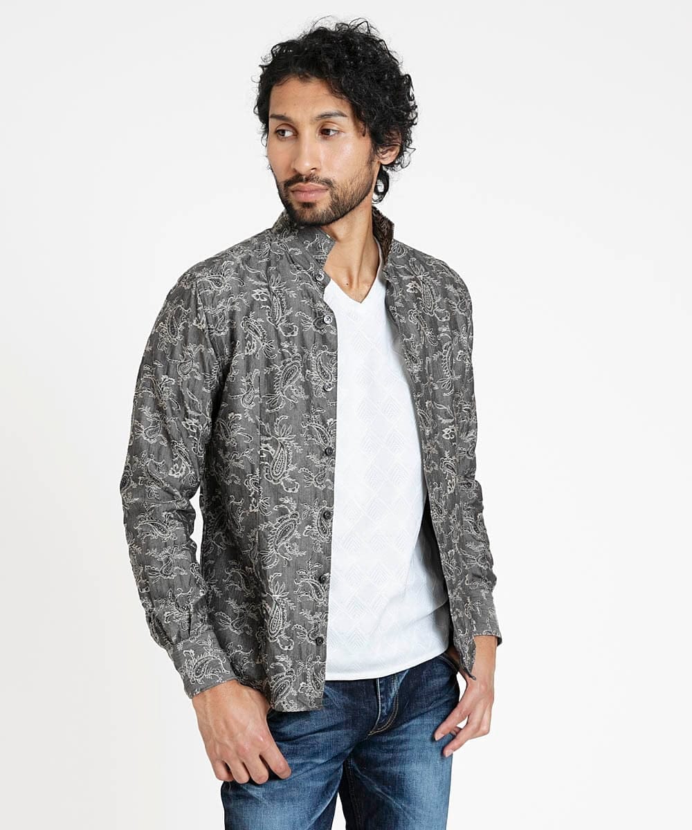 MNBDV52230 MICHEL KLEIN HOMME(ミッシェルクラン オム) ペイズリー柄ジャガードシャツ ダークグレー
