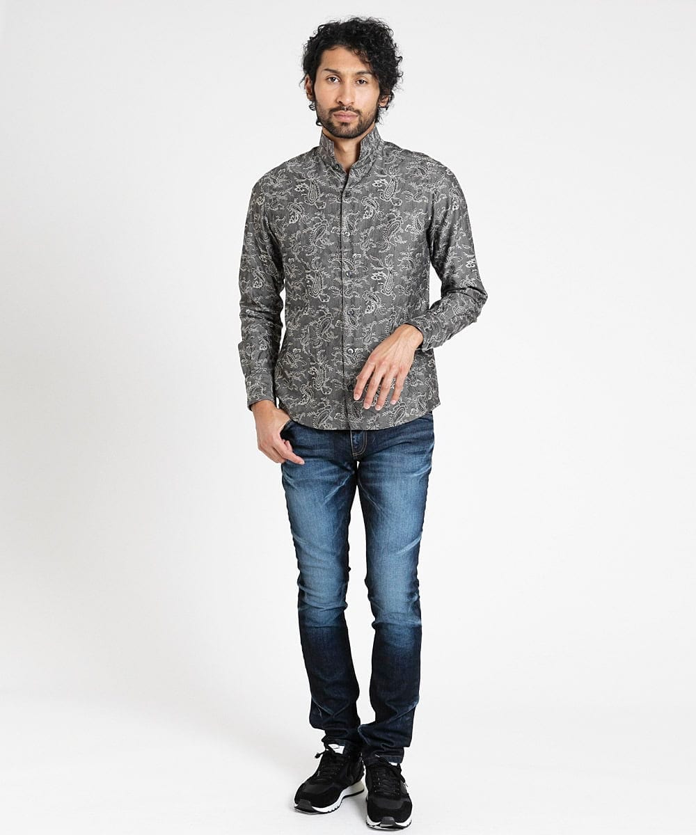 MNBDV52230 MICHEL KLEIN HOMME(ミッシェルクラン オム) ペイズリー柄ジャガードシャツ ダークグレー