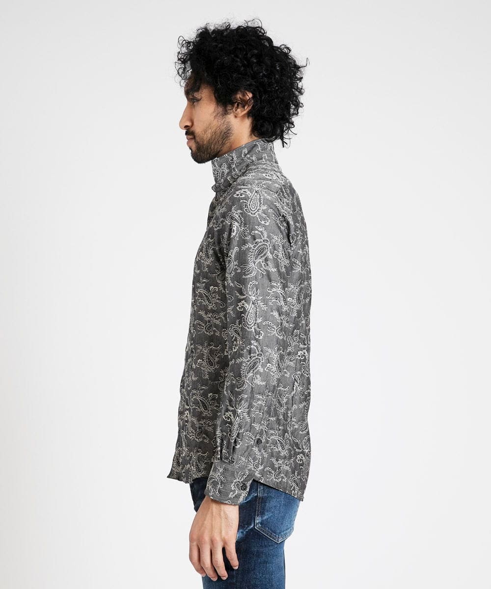 MNBDV52230 MICHEL KLEIN HOMME(ミッシェルクラン オム) ペイズリー柄ジャガードシャツ ダークグレー