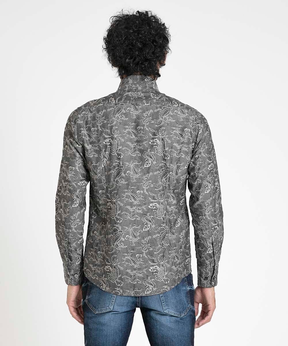 MNBDV52230 MICHEL KLEIN HOMME(ミッシェルクラン オム) ペイズリー柄ジャガードシャツ ダークグレー