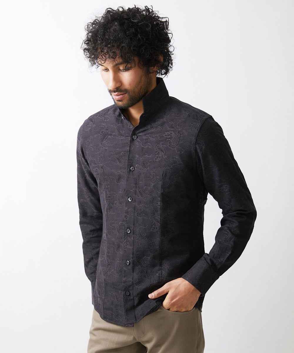 MNBDV52230 MICHEL KLEIN HOMME(ミッシェルクラン オム) ペイズリー柄ジャガードシャツ ブラック