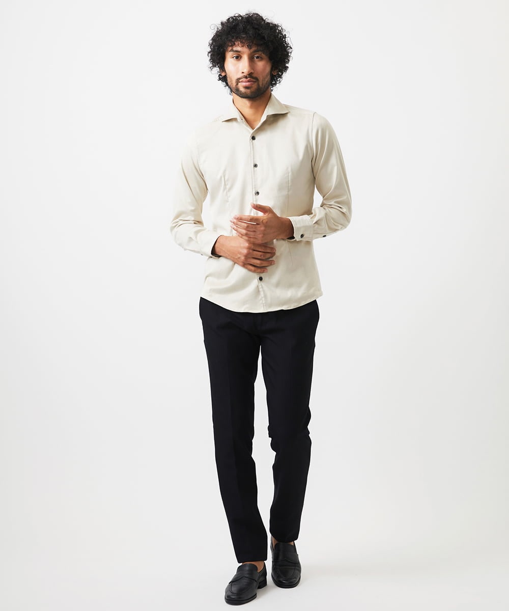MNBGC37230 MICHEL KLEIN HOMME(ミッシェルクラン オム) スエードストレッチ長袖シャツ オフホワイト