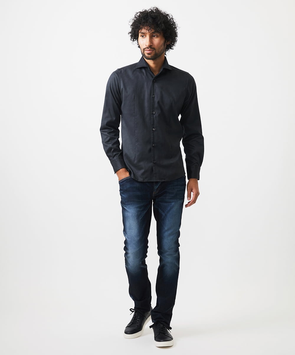 MNBGC37230 MICHEL KLEIN HOMME(ミッシェルクラン オム) スエードストレッチ長袖シャツ ブラック