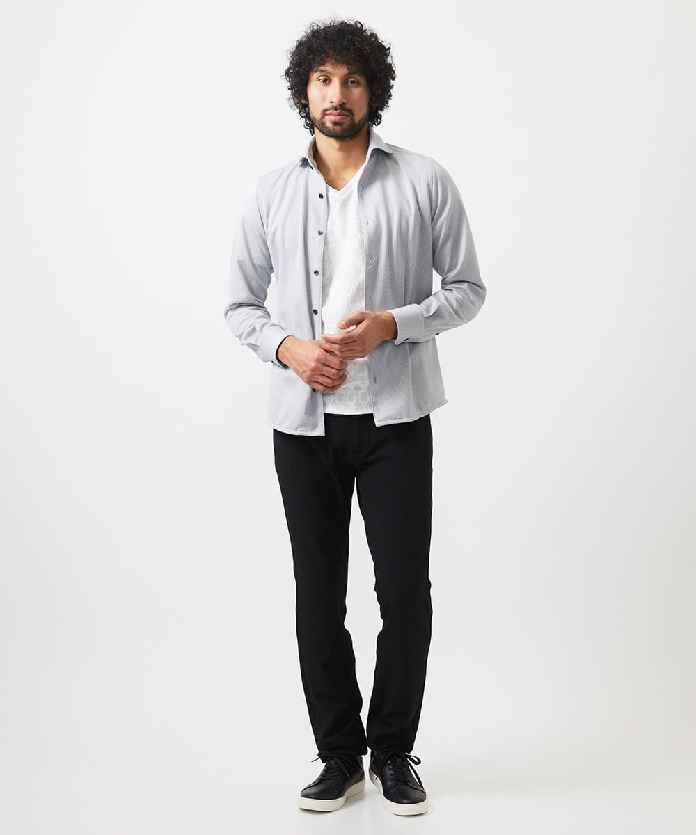 MNBGC51210 MICHEL KLEIN HOMME(ミッシェルクラン オム) 《日本製》ジャガード柄長袖シャツ ライトグレー