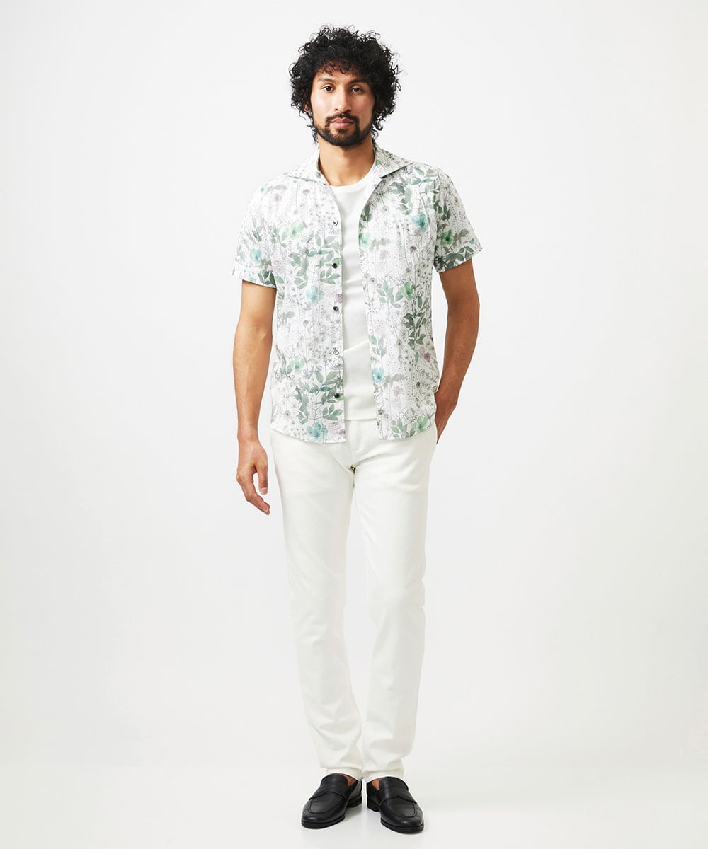 MNBGC57270 MICHEL KLEIN HOMME(ミッシェルクラン オム) 《日本製》フラワー柄半袖シャツ ホワイト