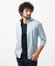 MNBGC60200 MICHEL KLEIN HOMME(ミッシェルクラン オム) 《日本製》ストレッチラッセル七分袖シャツ エメラルドグリーン
