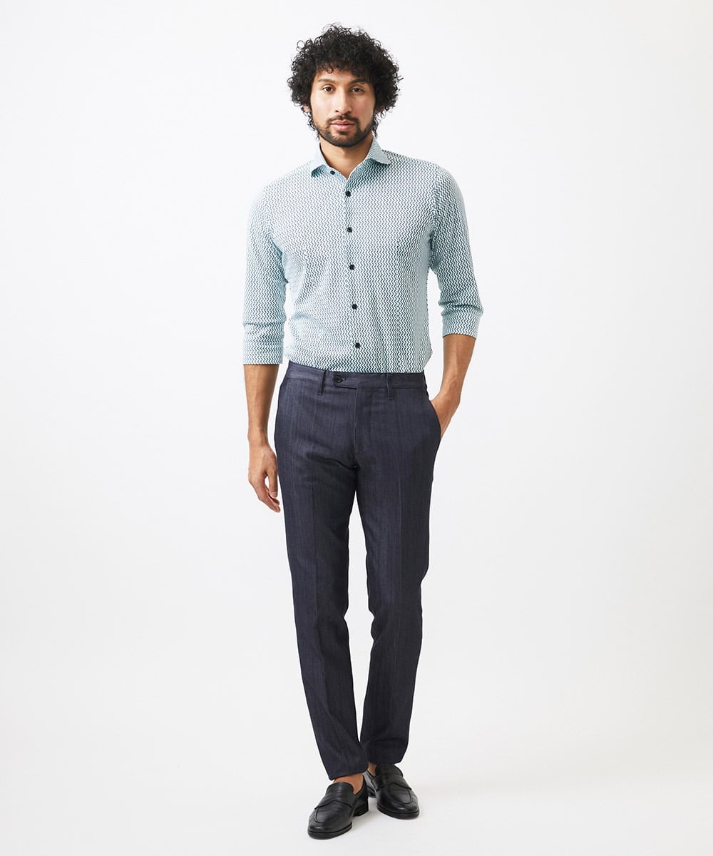MNBGC60200 MICHEL KLEIN HOMME(ミッシェルクラン オム) 《日本製》ストレッチラッセル七分袖シャツ エメラルドグリーン