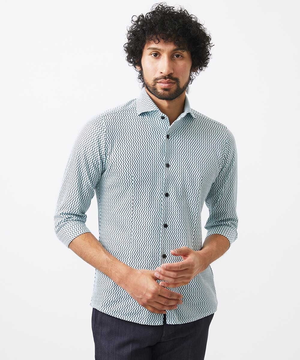 MNBGC60200 MICHEL KLEIN HOMME(ミッシェルクラン オム) 《日本製》ストレッチラッセル七分袖シャツ エメラルドグリーン