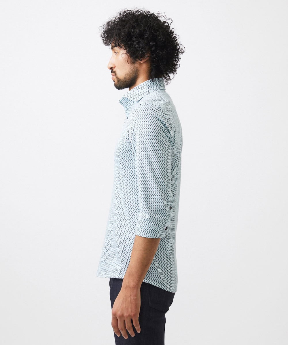 MNBGC60200 MICHEL KLEIN HOMME(ミッシェルクラン オム) 《日本製》ストレッチラッセル七分袖シャツ エメラルドグリーン
