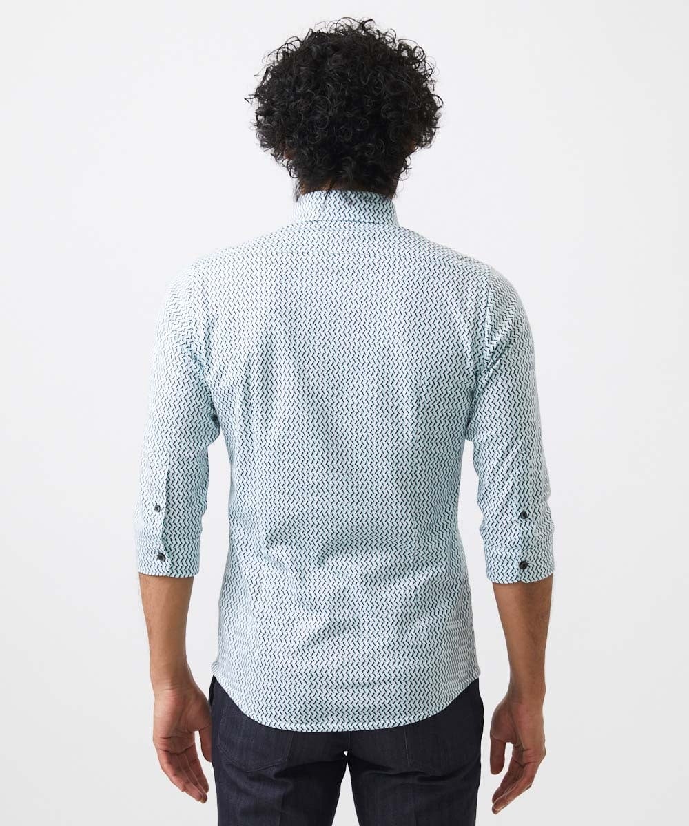 MNBGC60200 MICHEL KLEIN HOMME(ミッシェルクラン オム) 《日本製》ストレッチラッセル七分袖シャツ エメラルドグリーン